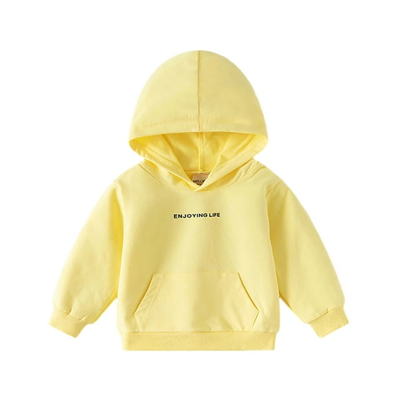 LIUJUNSHOP Toddler Baby Boy Girl Hoodies Solid Color Long Sleeve Kangaroo Pocket Hooded Sweatshirt Top Fall Winter Clothes Yellow 2-3 Years