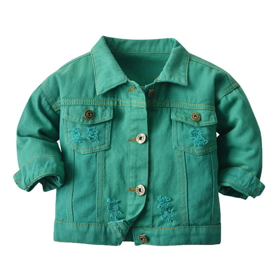 LIUJUNSHOP Toddler Baby Girl Jacket Solid Color Jean Jackets Long Sleeve Cardigan Button Denim Coat Green 6-7 Years