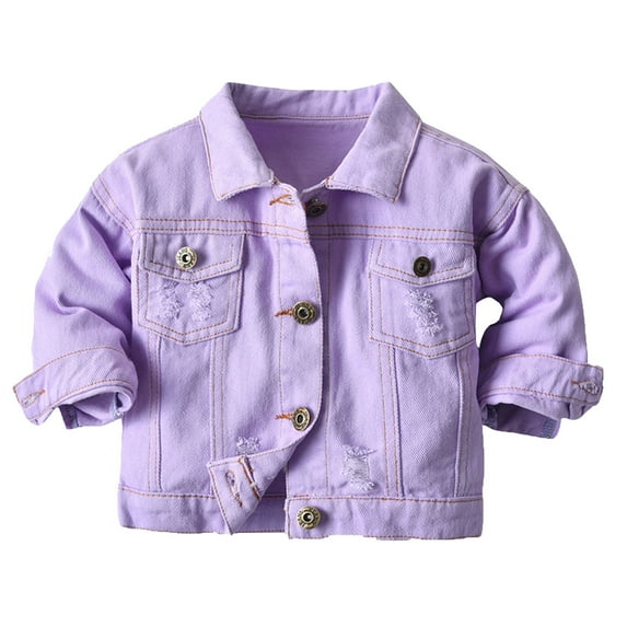 LIUJUNSHOP Toddler Baby Girl Jacket Solid Color Jean Jackets Long Sleeve Cardigan Button Denim Coat Purple 6-7 Years