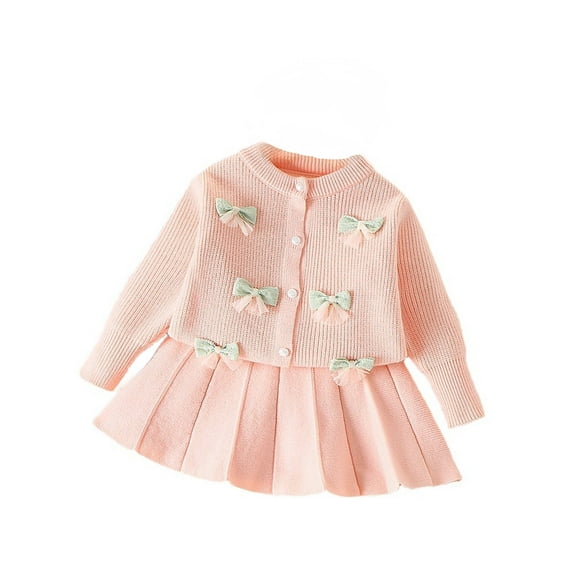 LIUJUNSHOP Toddler Baby Girls Fall Outfits Long Sleeve Knitted Sweater Tops Pleated Mini Skirt Set Autumn Winter Clothes Set Pink 4-5 Years