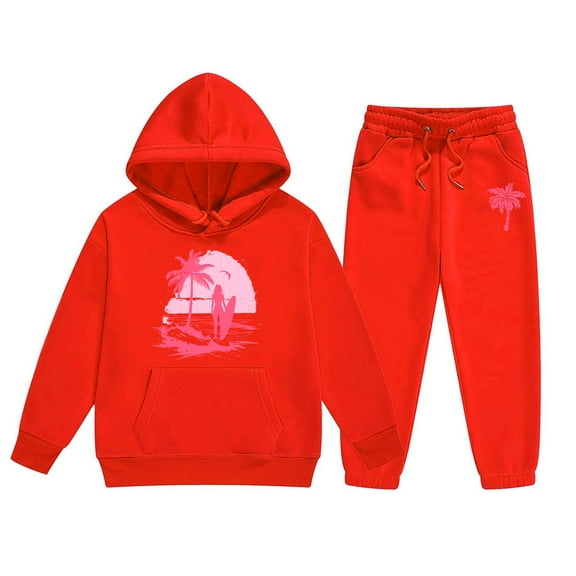 LIUJUNSHOP Toddler Girls 2 Piece Outfits Sweatsuit Pullover Hoodie Sweatshirt Lounge Sets Jogger Sweatpants Red 2-3 Yeats