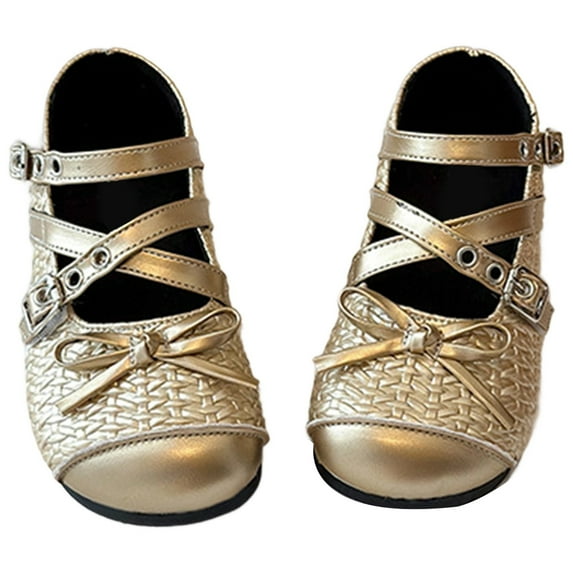 LIUJUNSHOP Toddler/Little Girls' Ballerina Flat Mary Jane Princess Dress Shoes - Wedding School Party Gold 5.5-6 Years