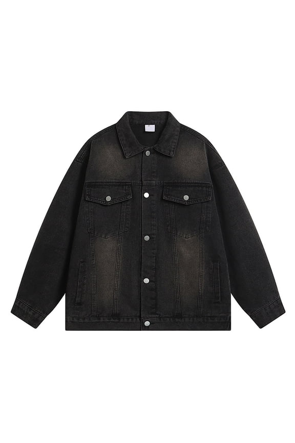 Trucker Jacket for Men Men's Distressed Denim Jacket Washed Casual Oversized Trucker Coat Spring Fall Fashion Outerwear
