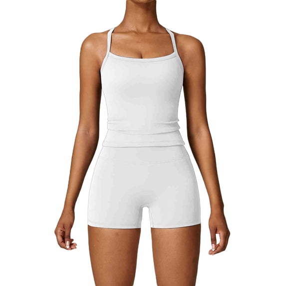 LIUJUNSHOP Two Piece Workout Sets for Women Tank Top Matching High Waist Booty Lifting Shorts Gym Yoga Active Wear Outfits White L