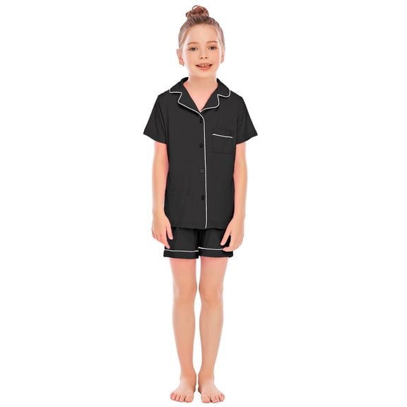 LIUJUNSHOP Unisex Toddler Pajama Set Two-Piece Outfit with Soft Short Sleeve Top and Relaxed Fit Pants Featuring Classic Button-Down Collar Design for Cozy Family Loungewear Black 5-6 Years