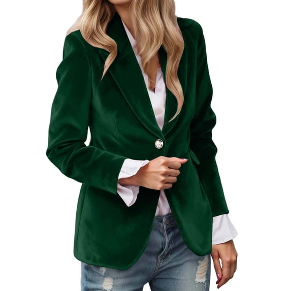 LIUJUNSHOP Velvet Blazer Women Casual Business Button Up Jacket Fall Winter Coats Notch Lapel Work Office Suit Jackets Blazer
