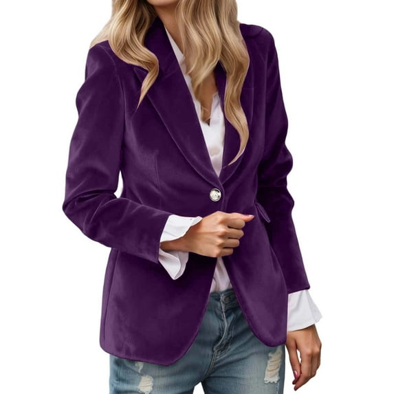 LIUJUNSHOP Velvet Blazer Women Casual Business Button Up Jacket Fall Winter Coats Notch Lapel Work Office Suit Jackets Blazer