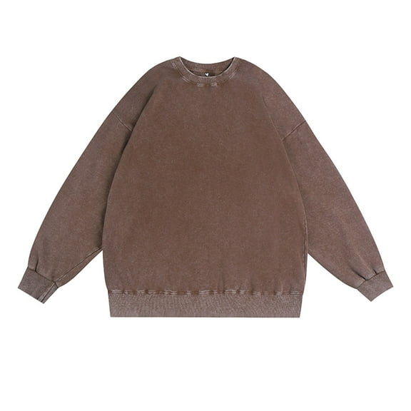 LIUJUNSHOP Vintage Men's Crewneck Sweatshirt Men's Hoodless Distressed Drop Shoulder Retro Sweatshirt Washed Round Neck Pullover Large Size