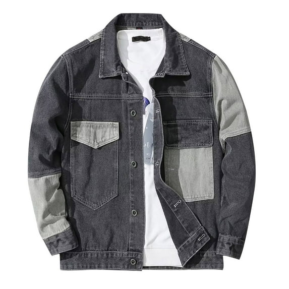 LIUJUNSHOP Vintage Men's Denim Jacket Mens Classic Denim Jacket with Collar Design Hop Style Long Sleeve Outerwear Coat