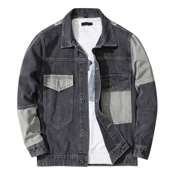 LIUJUNSHOP Vintage Men's Denim Jacket Mens Classic Denim Jacket with Collar Design Hop Style Long Sleeve Outerwear Coat