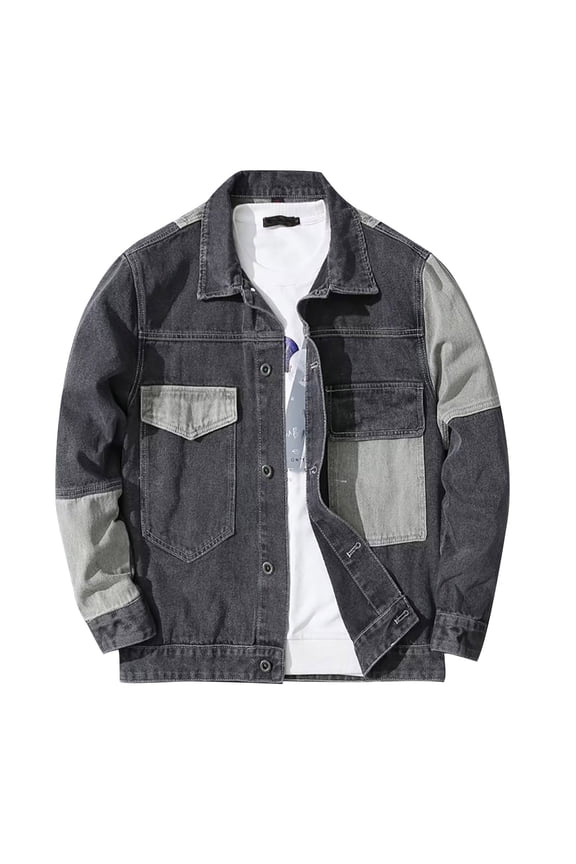 Vintage Men's Denim Jacket Mens Classic Denim Jacket with Collar Design Hop Style Long Sleeve Outerwear Coat