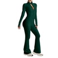 thumbnail image 1 of LIUJUNSHOP Women 2 Piece Outfits Tracksuit Set Long Sleeve Full Zipper Crop Jacket and Flare Pants Workout Set With Pockets Green L, 1 of 6