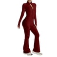 thumbnail image 1 of LIUJUNSHOP Women 2 Piece Outfits Tracksuit Set Long Sleeve Full Zipper Crop Jacket and Flare Pants Workout Set With Pockets Red M, 1 of 6