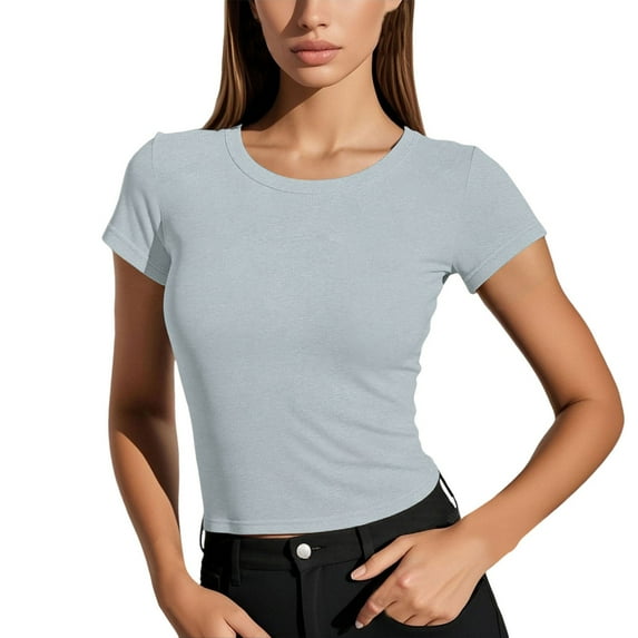 LIUJUNSHOP Women Casual Basic T Shirts Top Crop Tops Trendy Tight Tshirts Tee Slim Fit Clothes