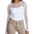 thumbnail image 1 of LIUJUNSHOP Women Mesh Bodysuit Neck Long Sleeve Sheer Rhinestone Going Out Top, 1 of 4