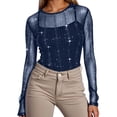 thumbnail image 1 of LIUJUNSHOP Women Mesh Bodysuit Neck Long Sleeve Sheer Rhinestone Going Out Top, 1 of 4