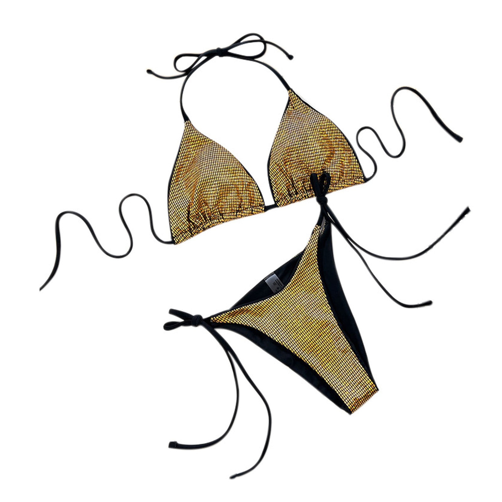 LIUJUNSHOP Women Shiny Bikini Micro String Two Pieces Swimsuit Female