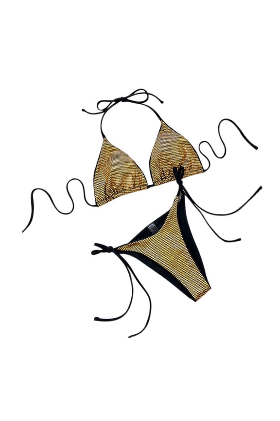 Women Shiny Bikini Micro String Two Pieces Swimsuit Female Thong Swimwear