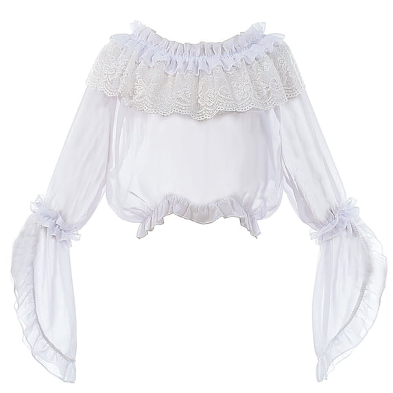LIUJUNSHOP Women's 70s Gothic Off Shoulder Tops Bell Flared Sleeve Lace Mesh Crop Top Country Concert Outfits
