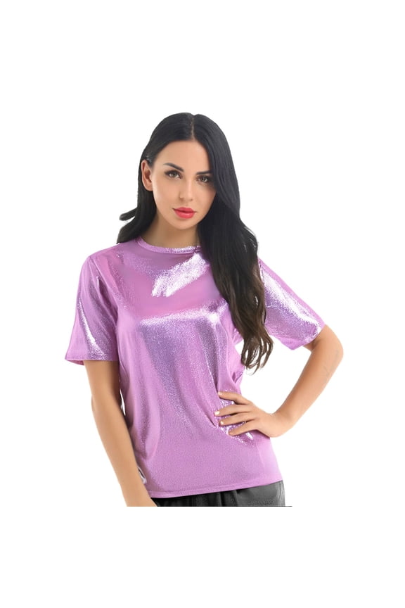 Women's 80s Disco Outfit Party Club Sparkly Rainbow Metallic Top