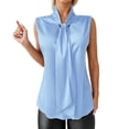 thumbnail image 1 of LIUJUNSHOP Women's Elegant Bow Tie Neck Sleeveless Blouse Office Workwear Shirt Top, 1 of 3