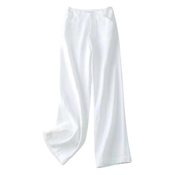 LIUJUNSHOP Women's Linen Cropped Wide Leg Pants Elastic Waist Casual Palazzo Trousers with Pockets