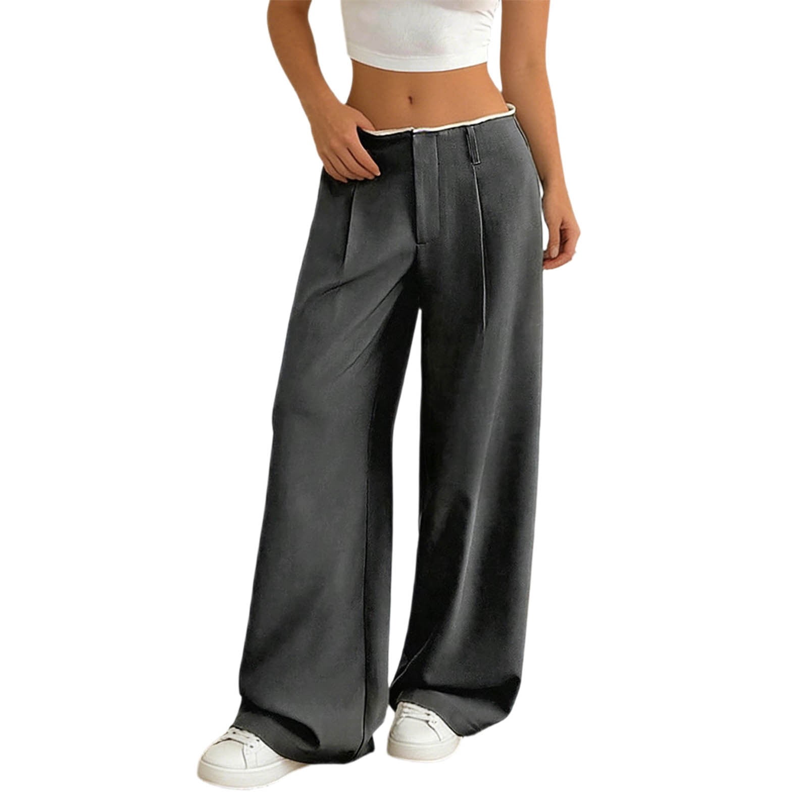 low rise dress pants GORGLITTER Women's Wide Leg Trousers Business Casual Work Dressy Low Waisted Straight Slacks Pants Black X-Small at Amazon Women's Clothing store you will fall in with it after receiving it Women's Black, Flat Front, Contemporary