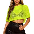thumbnail image 1 of LIUJUNSHOP Women's Mesh Crop Top See Through Fishnet Shirt Crew Neck Sheer Cover Up, 1 of 3