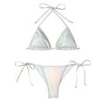 thumbnail image 1 of LIUJUNSHOP Women's Metallic Triangle Halter Bikini Sets Shiny Tie Back Pearl String Two Piece Swimsuit Bathing Suit Set, 1 of 2