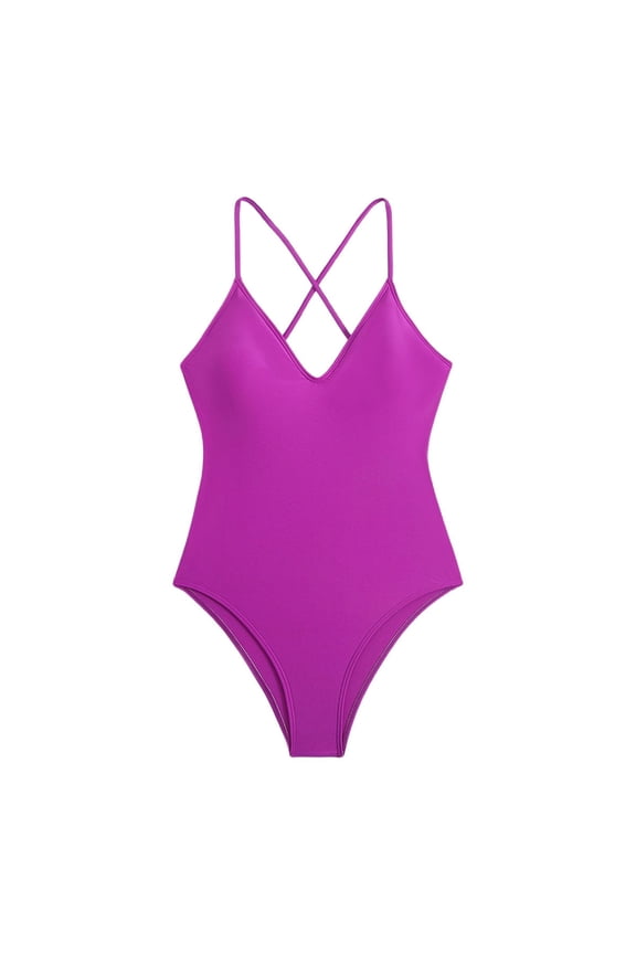 Women's One Piece Swimsuit Solid Color Swimsuit Slim Fit Monokini Bathing Suit for Beach Pool