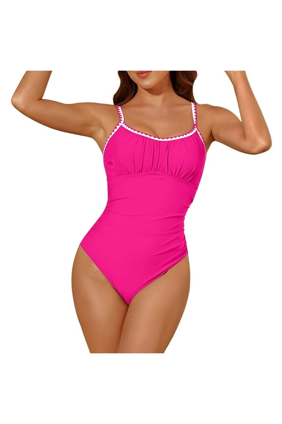 Women's One Piece Swimsuit Tummy Control Slimming Bathing Suit Ruched Swimwear Tie Back Shell Stitch Swim Suit