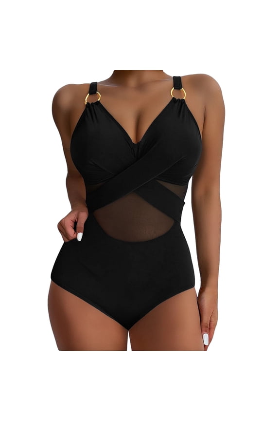 Women's One Piece Swimsuits Tummy Control Bathing Suit Modest Scoop Neck Ruched Adjustable Straps Swimming Suit