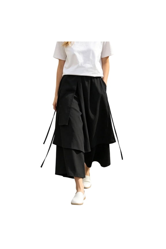 Women's Oversized Irregular Drop Crotch Wide Leg Hakama Drawstring Harem Pants