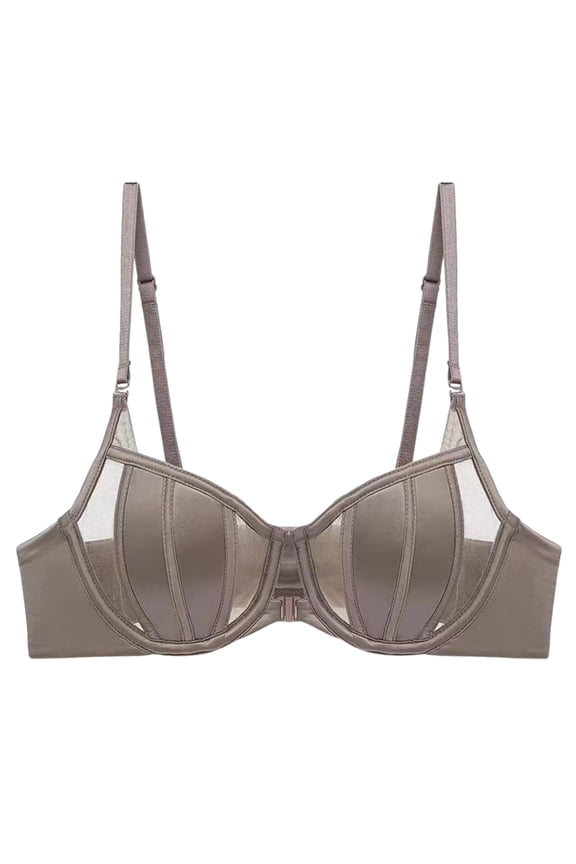 Women's Unlined Balconette Mesh Bra Square Neck Sheer See Through Underwire Bras