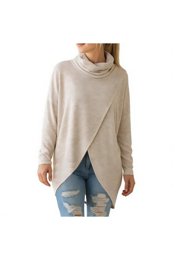 Womens 2026 Fall Cowl Neck Lightweight Sweaters Long Sleeve Button Tunic Tops Sweatshirts