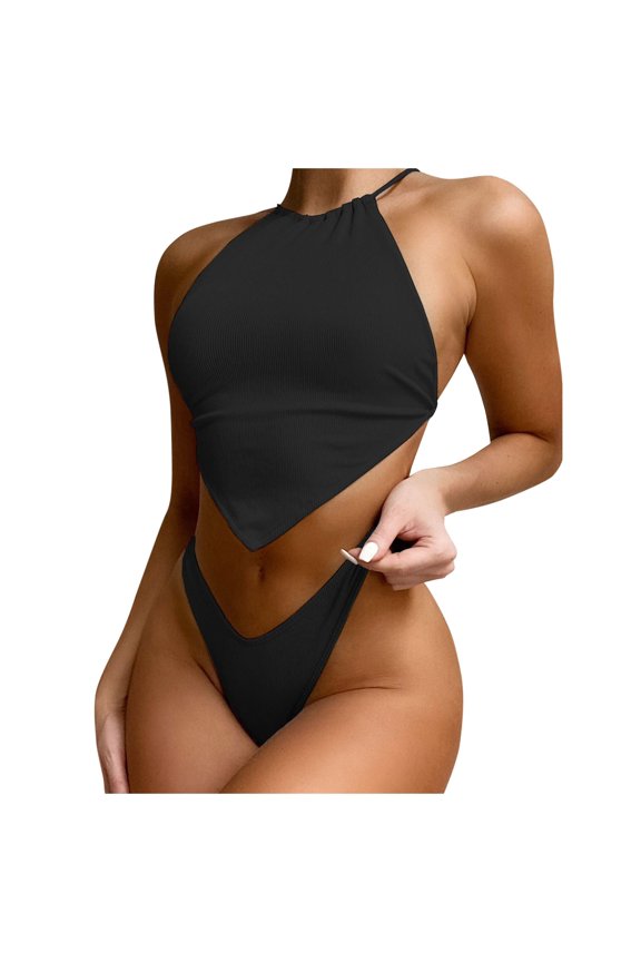 Womens Bikini Set Sports Bathing Suits Racerback Scoop Neck Top High Waisted Bottoms Two Piece Swimsuit