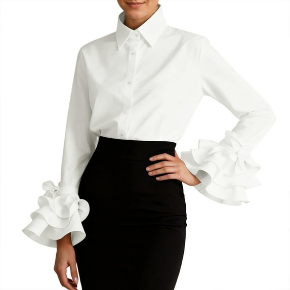 LIUJUNSHOP Womens Button Down Shirt Long Sleeve Dress Shirts Solid Work Blouse