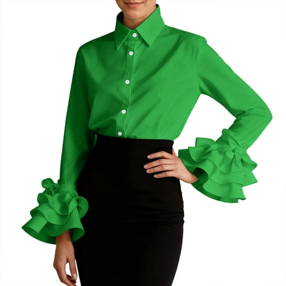 LIUJUNSHOP Womens Button Down Shirt Long Sleeve Dress Shirts Solid Work Blouse