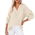 thumbnail image 1 of LIUJUNSHOP Womens Casual Button V Neck Long Sleeve Shirts Oversized Solid Blouses Tops, 1 of 4