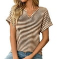 thumbnail image 1 of LIUJUNSHOP Womens Dressy Casual Cap Short Sleeve Tops Trendy Summer V Neck Loose Striped Casual Basic T Shirts Tee Blouses, 1 of 7