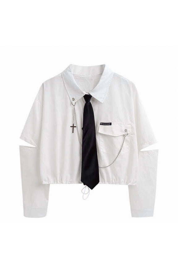 Womens Gothic Blouse Button Down Shirt Japanese Streetwear Techwear Preppy Clothes