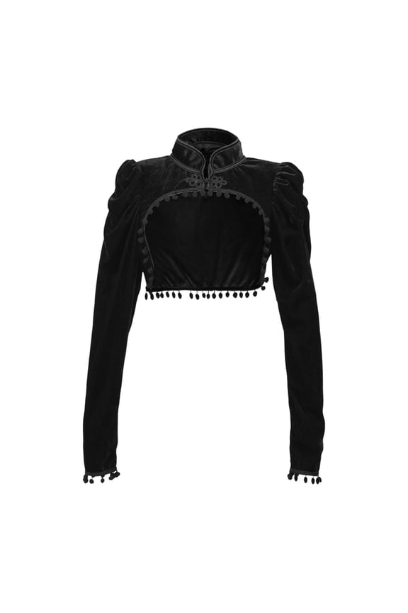 Womens Gothic Shrug Goth Lace Cardigan Mesh Bell Sleeve Shawl Y2k Crop Top Punk Shirt