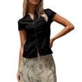 thumbnail image 1 of LIUJUNSHOP Womens Ruched Button Up Blouses Collar V Neck Short Sleeve Work Shirts, 1 of 4