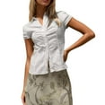 thumbnail image 1 of LIUJUNSHOP Womens Ruched Button Up Blouses Collar V Neck Short Sleeve Work Shirts, 1 of 4