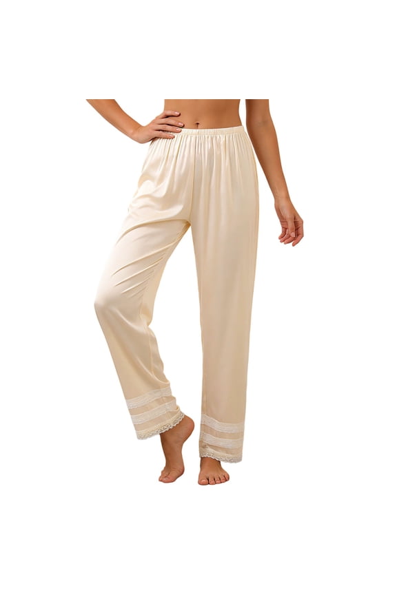 Womens Silk Pettipants Slip Ankle Length Snip-it Pant Liner Satin Culotte Slip Elastic Waistband Lace Sleep Pants
