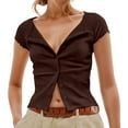 thumbnail image 1 of LIUJUNSHOP Womens Slim Fitted Shirts Short Sleeve Cardigan Button Down Blouses Y2k Ribbed Tops, 1 of 2
