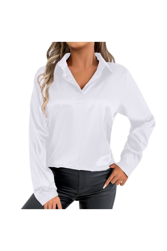 Womens Soft Satin Silk Leopard Button Down Shirts for Women Silky Long Sleeve Work Shirt Dress Blouses Tops