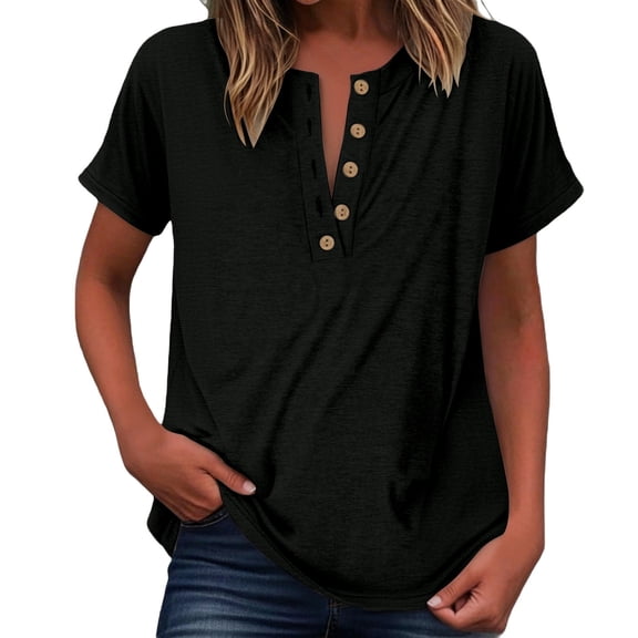 LIUJUNSHOP Womens Summer Tops Spring Short Sleeve V Neck True Classic T Shirt