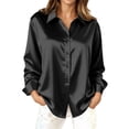 thumbnail image 1 of LIUJUNSHOP Womens Ultra-Soft Lightweight Satin Silk Button Down Shirts Silky Long Sleeve Work Dress Blouses Tops, 1 of 4