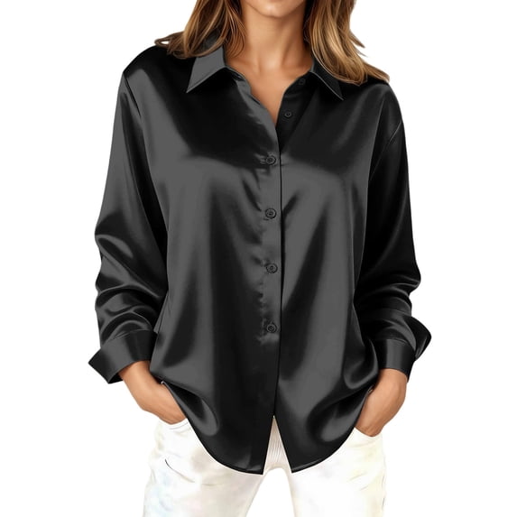 LIUJUNSHOP Womens Ultra-Soft Lightweight Satin Silk Button Down Shirts Silky Long Sleeve Work Dress Blouses Tops